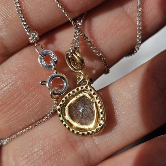 Rutilated Quartz two tone Sterling necklace - Picture 3 of 3